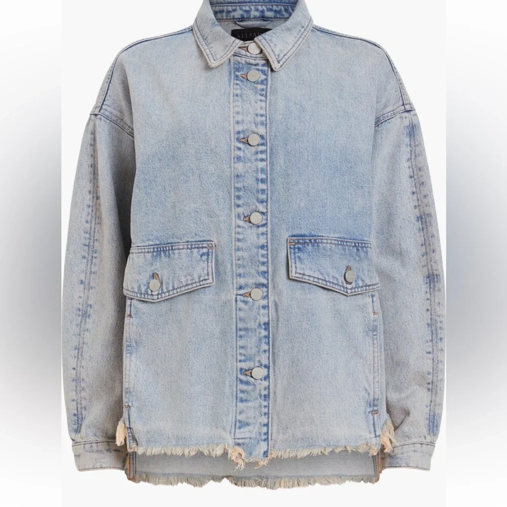 All Saints NWT HETTIE Distressed Oversized Medium Wash Denim Jacket US2-EU34 - Picture 6 of 16